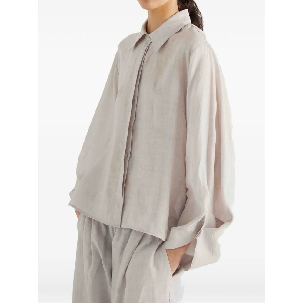 Agnona Natural Linen Button Down Wide Cuff Sleeves 50 US 14
